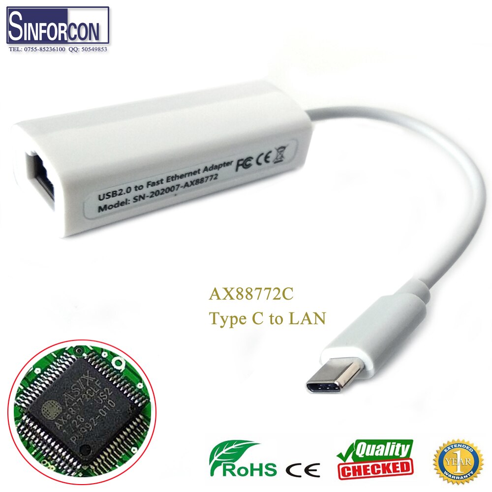 AX88772 Type C Naar Lan Kabel 100M Mobiele Ethernet Adapter Wit Kleur Gratis Driver: TYPE C to LAN