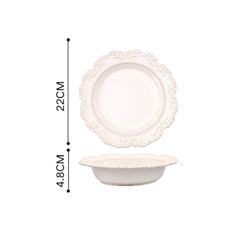 Fransk barok vintage relief middagstallerken nordisk vintage ensfarvet udskæringsfade og tallerkensæt husholdnings køkkenudstyr: 22 x 4.8cm