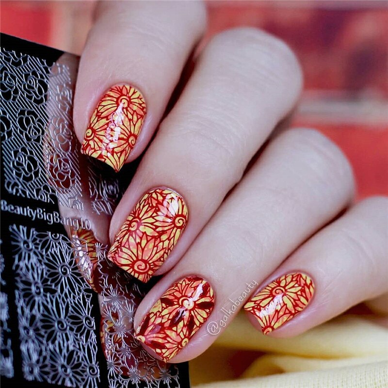 Beautybigbang 12 stk/sæt negle stempling plader 10 stilarter mønster negle stempel plade med klar gelé stamper stempling til negle