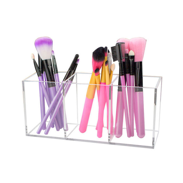Makeup Brush Holder Organizer Storage 3 Slot Acrylic Cosmetics Brushes Storage Solution Perfume Organizer Makeup Black White: Clear