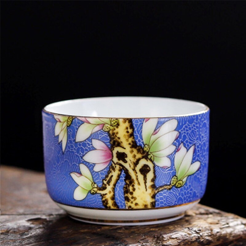 6pc Tea cup set Jingdezhen Enamel Color High Phnom Penh Ceramic Cups Hand-painted Tea Bowl Set Chinese Kungfu Tea Set: 6pc blue color