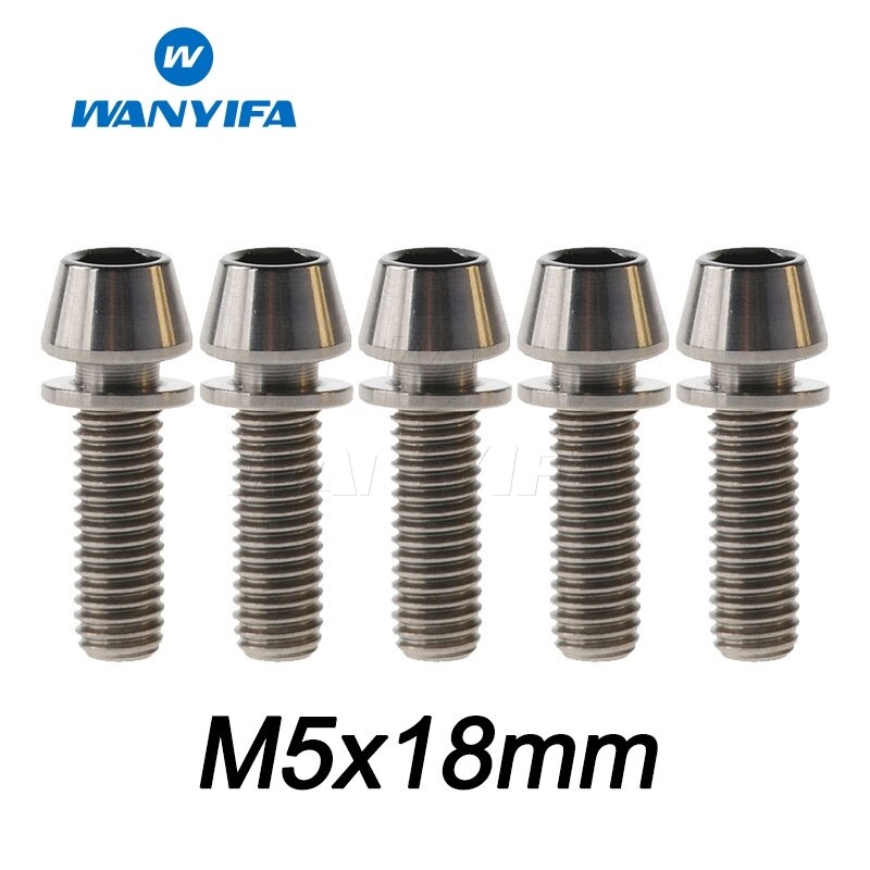Wanyifa M5X16 18 20 Titanium Ti Taper Head Bolt Screw with Washer for Bike Part Bicycle Stem: M5X18 Ti
