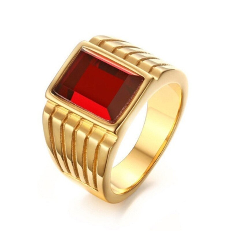 Fdlkmens guld store røde krystalringe til mænds smykker seje store ringe festsmykker