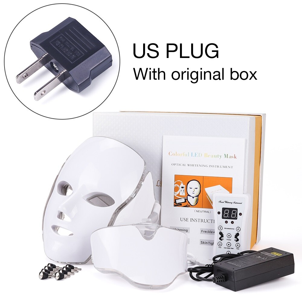 Led Facial Mask 7 Colors Light Photon Therapy Mask Skin Rejuvenation Brightening Skin Shrink Pores Device: Neck US