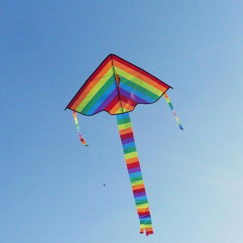 Kleurrijke Regenboog Kite Lange Staart Nylon Outdoor Vliegers Vliegen Speelgoed Voor Kinderen Kids Kite Surf Met 30 M Kite Lijn