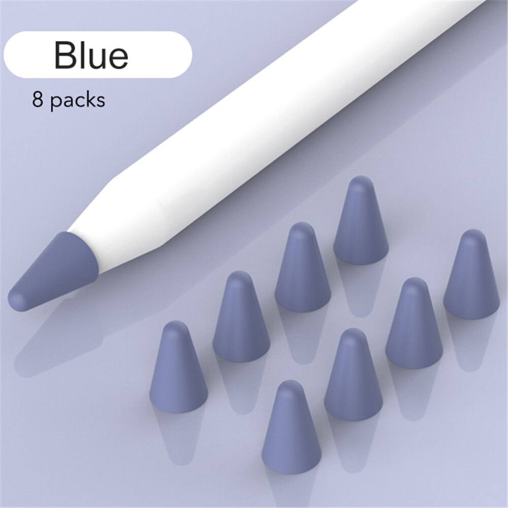 8pcs Mute Silicone Replacement Tip Case Nib Cover Skin For Apple Pencil 1 2 Stylus Touchscreen Pen Nib Protector: blue