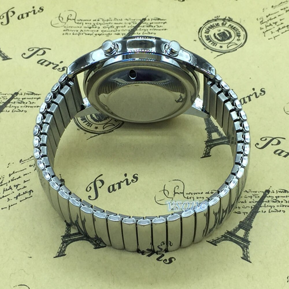 Arabic Talking Watch Unisex Quartz with Blue Dial and Silver Stainless Steel Bracelet