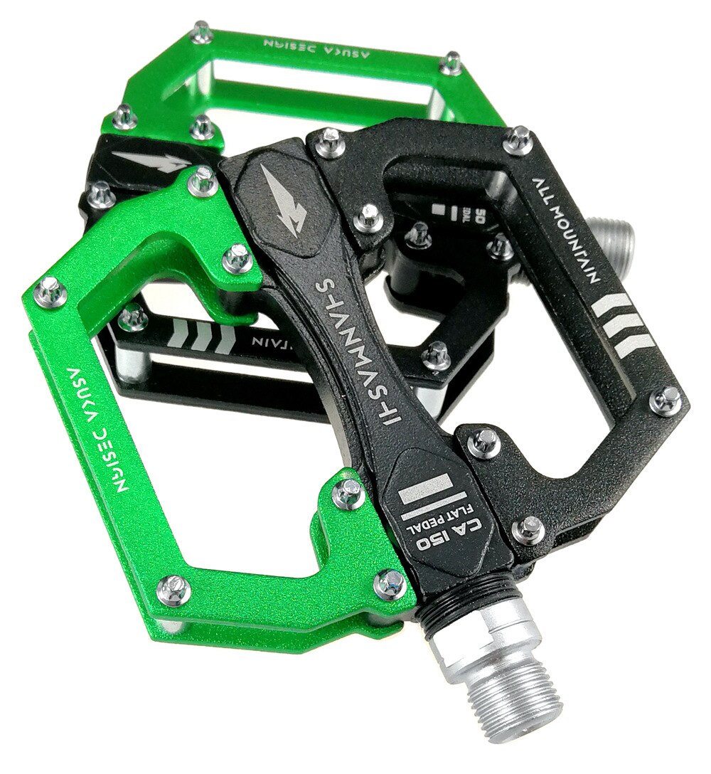 SMS YCA150-pedales de rodamiento de bicicleta de montaña, anchos y cómodos, aleación de aluminio ligera, 402 g/p: black green