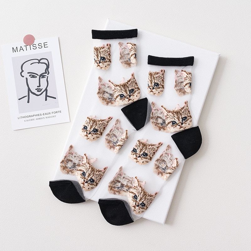 Harajuku Product Crystal Silk Tide Socks Thin Women Funny Harajuku Mesh Transparent Flower Socks