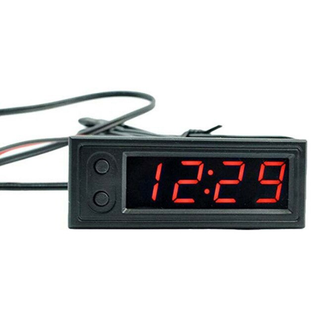 3in1 Voertuig Thermometer Voltmeter Klok Led Digitale Voltage Panel Meter Rood Blauw Groen Voor 12V Auto Electromobile Motorfiets: Red