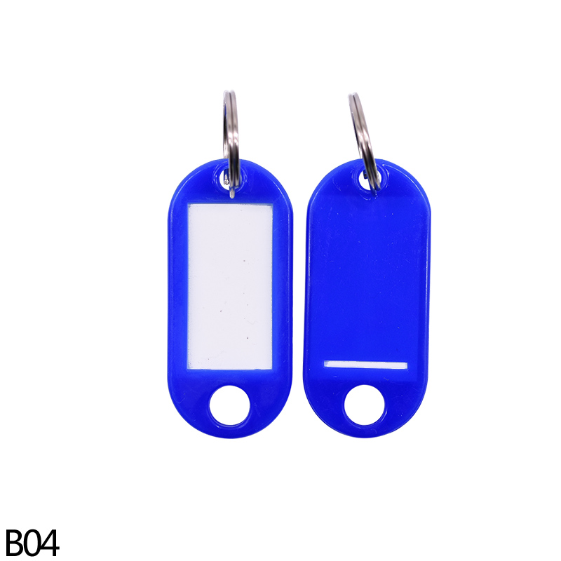 50 stk/parti nøgle id etiket tags plast nøglering nøgle tags id etiket brugerdefineret split ring bagage bagage tags nøglering nøglering nøglekort: B04 blå