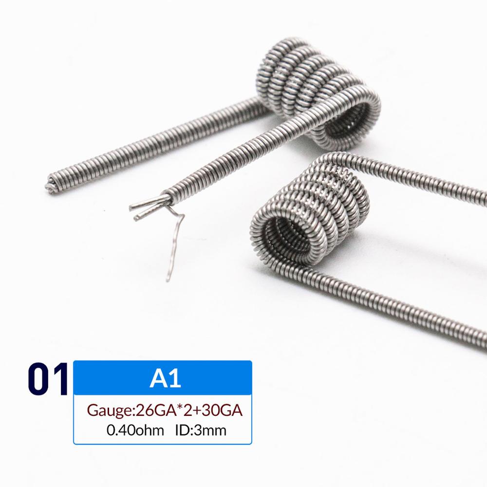 Volcanee 10pcs Alien Clapton Fused Clapton Coil Wire Prebuilt Coil NI80 SS316L A1 Premade Wrap Coil DIY RDA Heating Resistance: A1 26GAx2