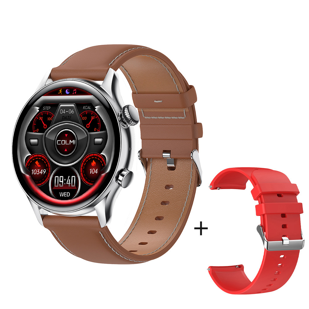 Colmi I30 Vlaggenschip Smartwatch Mannen 1.36 Inch Amoled 390*390 Scherm Ondersteuning Altijd Op Display Smart Horloge IP68 Waterdicht: Leather Silver