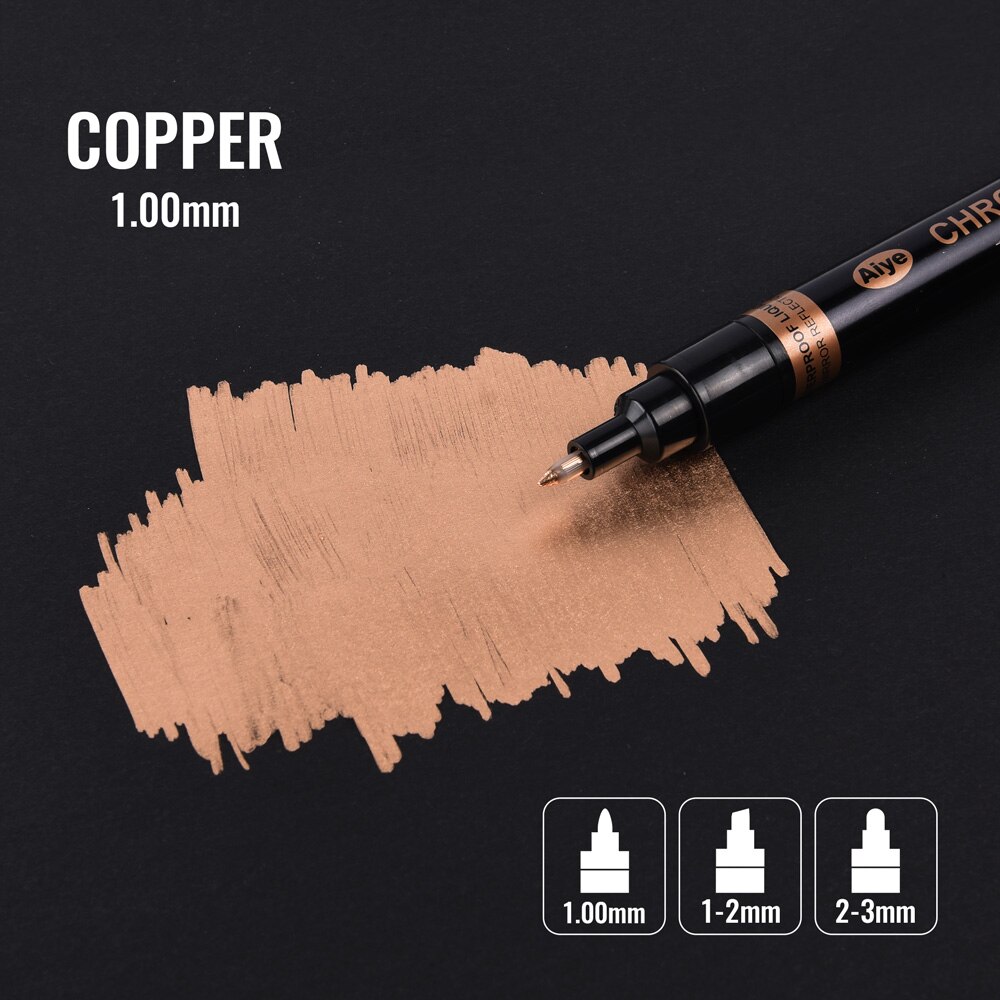 Mirror Marker Chrome Finish Gold Silver Metallic Marker Liquid Pen Art DIY Plastic Resin Paint Metallic Craftwork Accessories: Copper 1mm