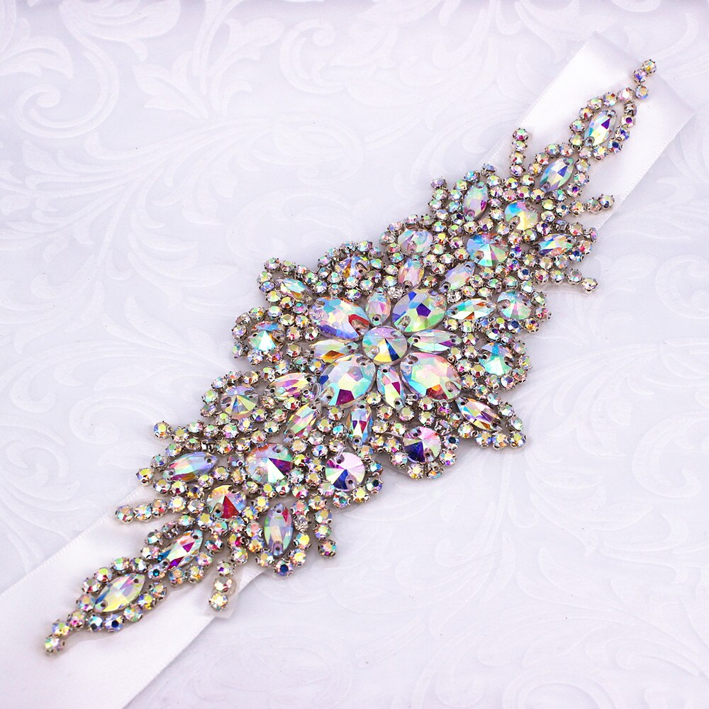 Ceinture de mariée en cristal de diamant argenté AB, pour robes de demoiselles d&#39;honneur, ceinture de mariage avec strass