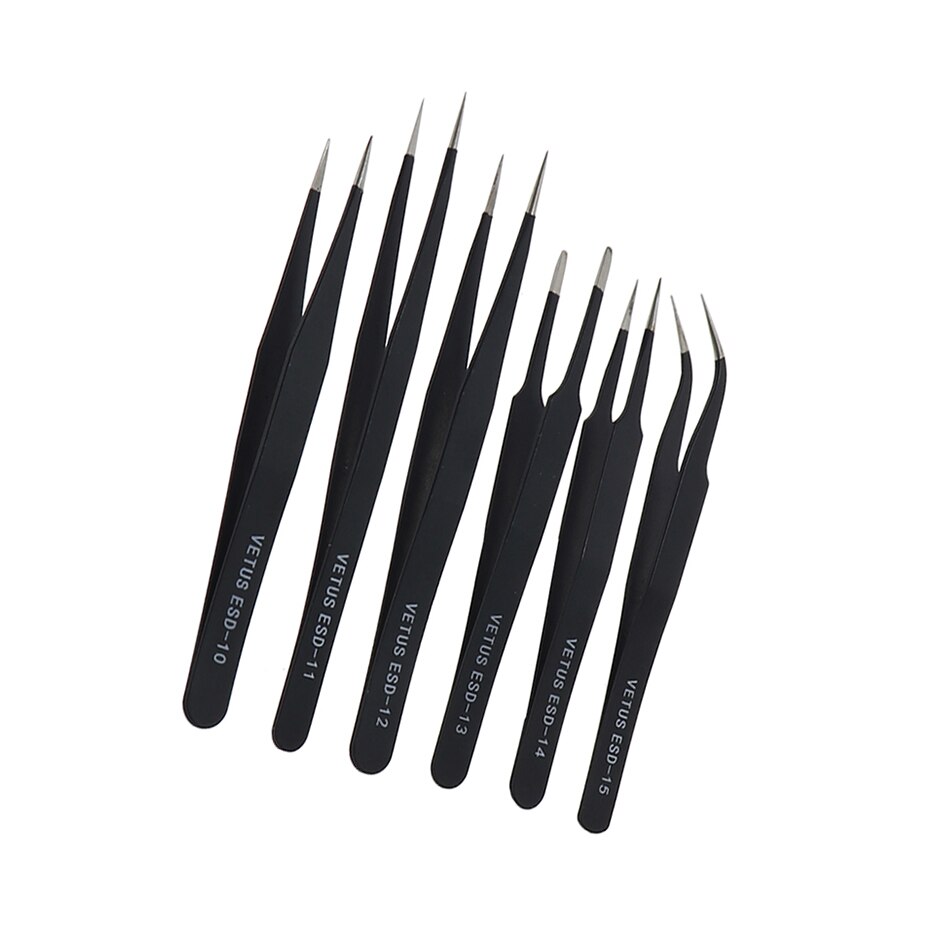 100% Original VETUS Anti-static Stainless Steel Tweezers ESD-10/11/12/13/14/15