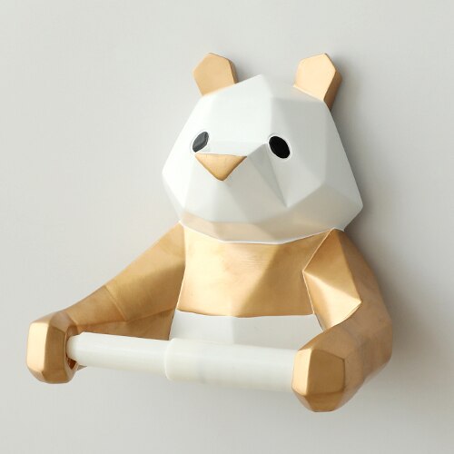 Home Decoration Wall-mounted Tissue Holder Cartoon Animals Tissue Box Panda Bear Resin Paper Roll Holder Toilet Paper Holder: panda gold
