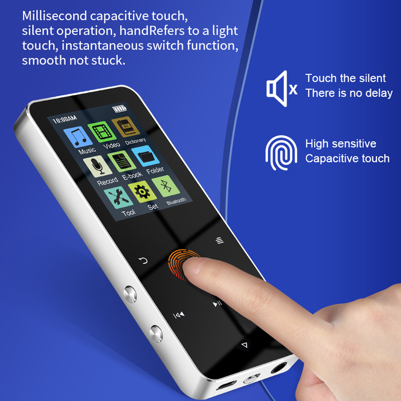 Lettore MP4 Lettore musicale MP3 MP4 in metallo da 2.0 pollici Scheda di supporto HiFi Bluetooth 5.0 Altoparlante incorporato con sveglia FM Lettore di e-book