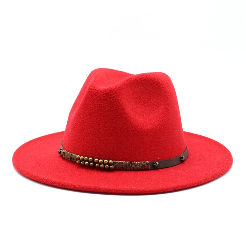 Women Men Wool Vintage Gangster Trilby Felt Fedora Hat Wide Brim Leopard Belt Gentleman Lady Winter Autumn Jazz Cap: red
