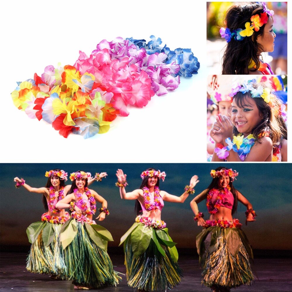 Ourwarm 12 stk kunstig blomst lei hawaiiansk halskæde krans blomst hula guirlande hawaiisk bryllupsfest dekoration