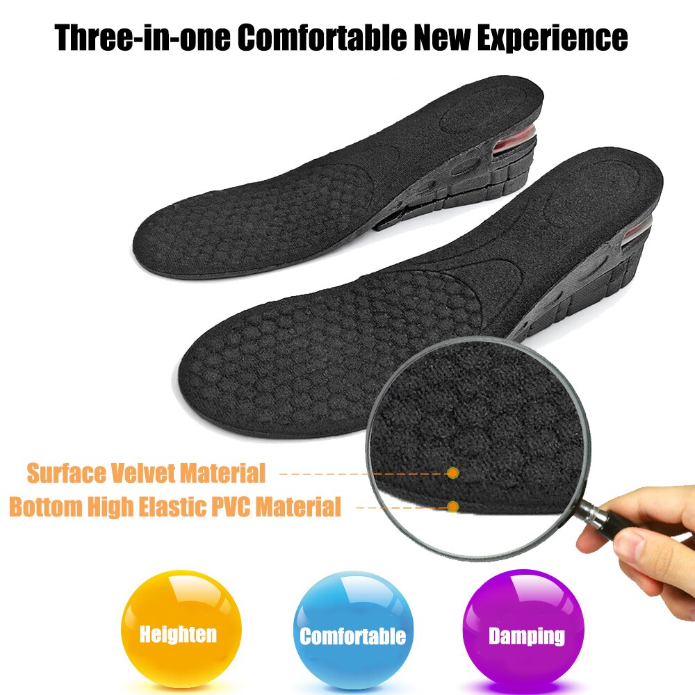 3-7.5cm Height Increase Insoles for Men Women Feet Heel Lift Inserts Height Adjustable Shock Absorption Heightening Shoe Pads