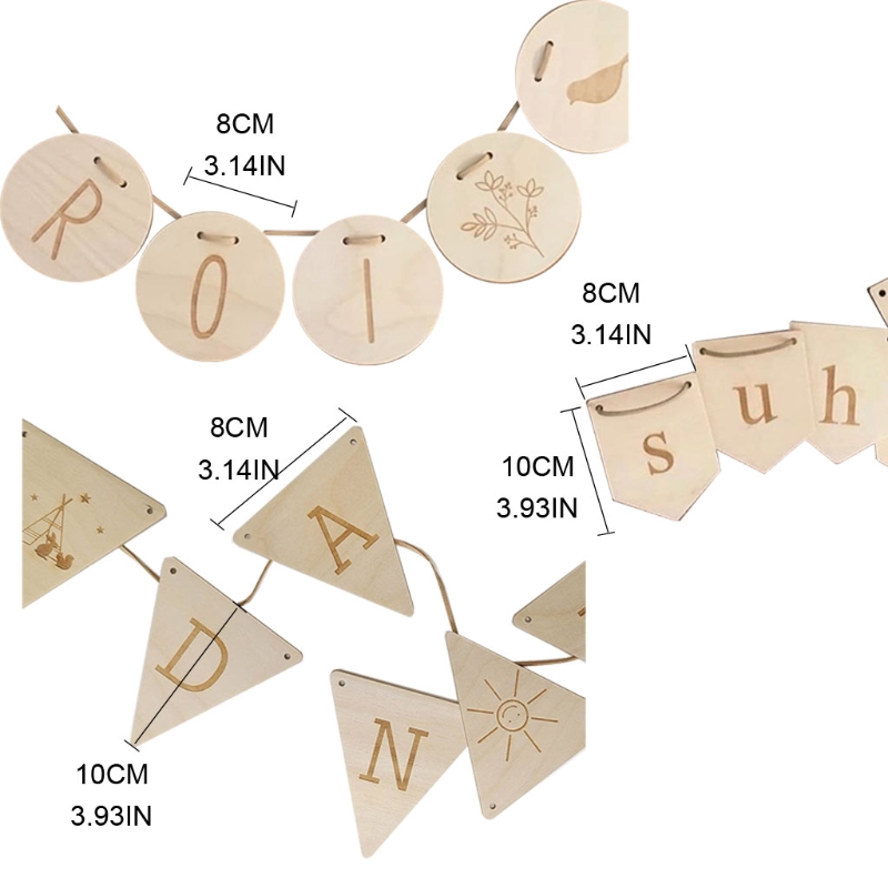 HX5D – étiquettes en tranches de bois naturel avec corde, lettres en bois de tilleul, bannière suspendue, décoration de chambre d&#39;enfant, pendentif d&#39;anniversaire, 1 ensemble