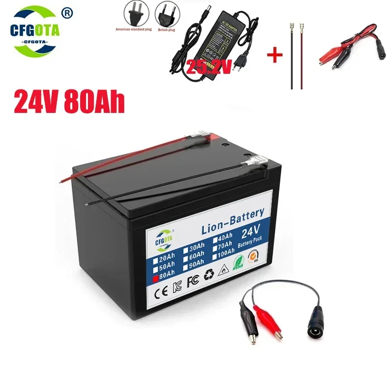 24V Batterie 80Ah 25,2 Lithium Batterie Pack wiederauf ladbare Batterie für Solarenergie Elektro fahrzeug Batterie 2. 7 v2a Ladegerät