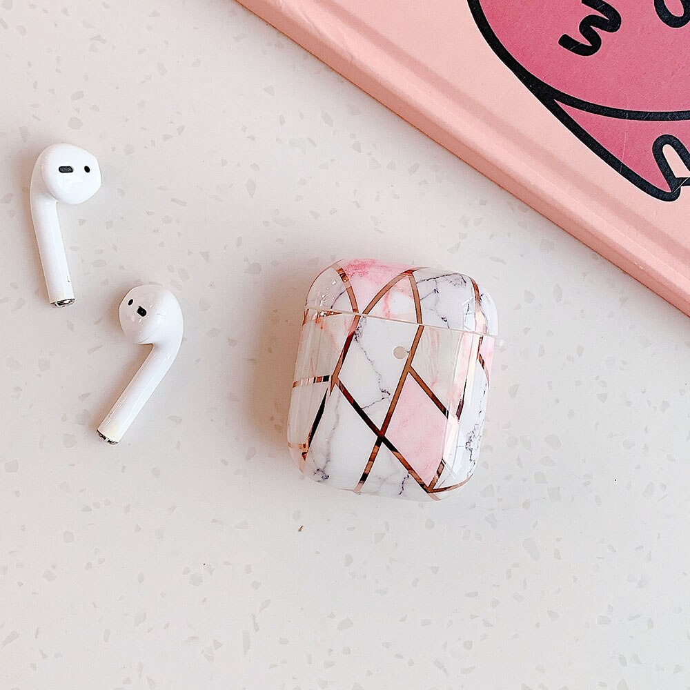 Elettrolitico Marmo Cassa Auricolare Per AirPods Pro 2 Custodie Carino Rosa Morbido Fiori Della Copertura di Protezione per AirPod 2 1 Aria caso baccelli: H for AirPods 1 or 2