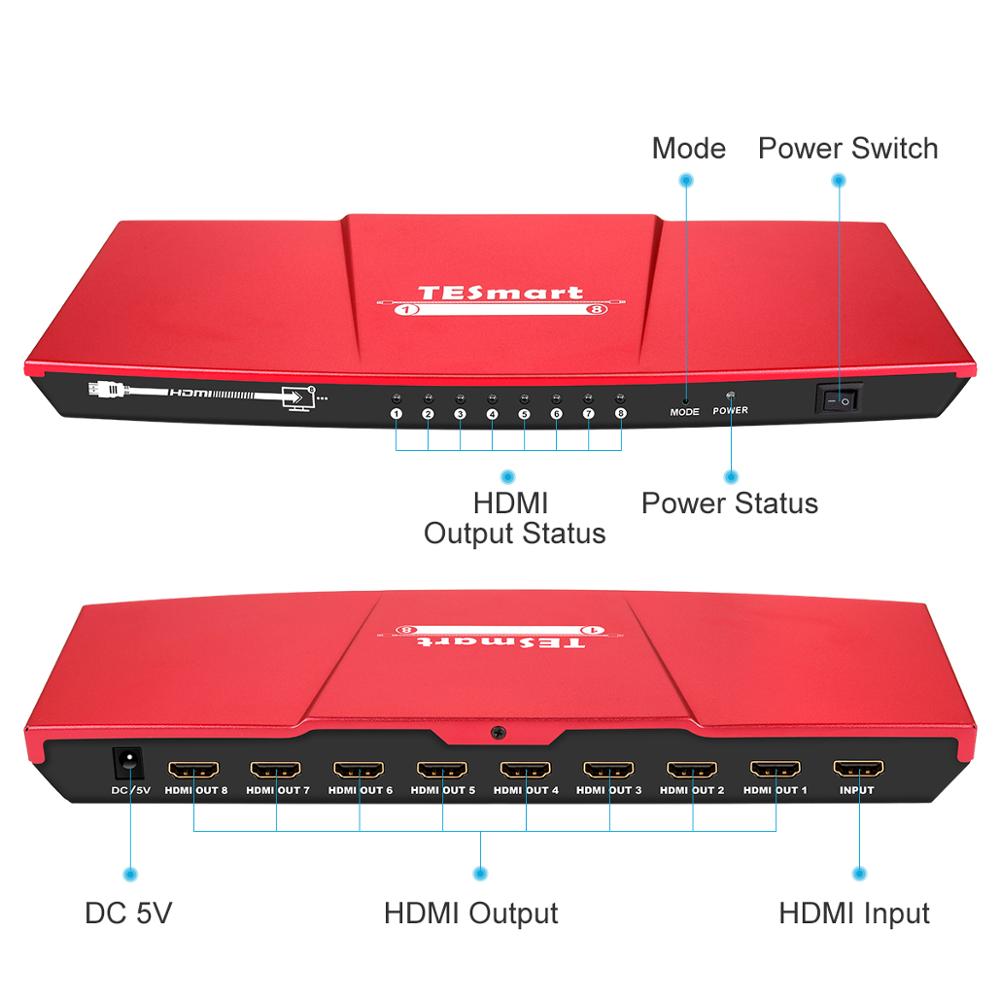 4K HDMI Switch, 8 in 1 out with KVM, 4K multi-viewer with IR remote and button switch, HDMI splitter with 16 modes display, 1 full screen 15 child split screen modes