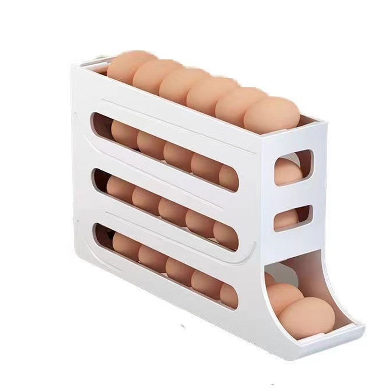 Caja organizadora de almacenamiento de huevos de 4 capas para refrigerador, soporte organizador de huevos rodante, organizador de almacenamiento de nevera, contenedor de almacenamiento de alimentos: Blanco