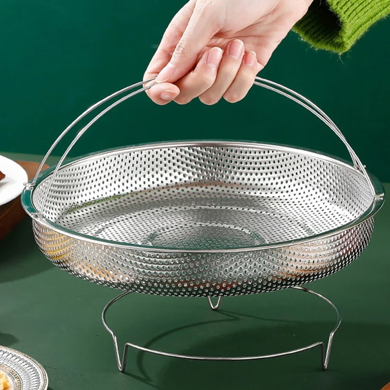 Stainless Steel Food Steamer Basket Pressure Cooker Steamer Basket with Handle Steaming Grid Drain Drainer Cooking Utensils