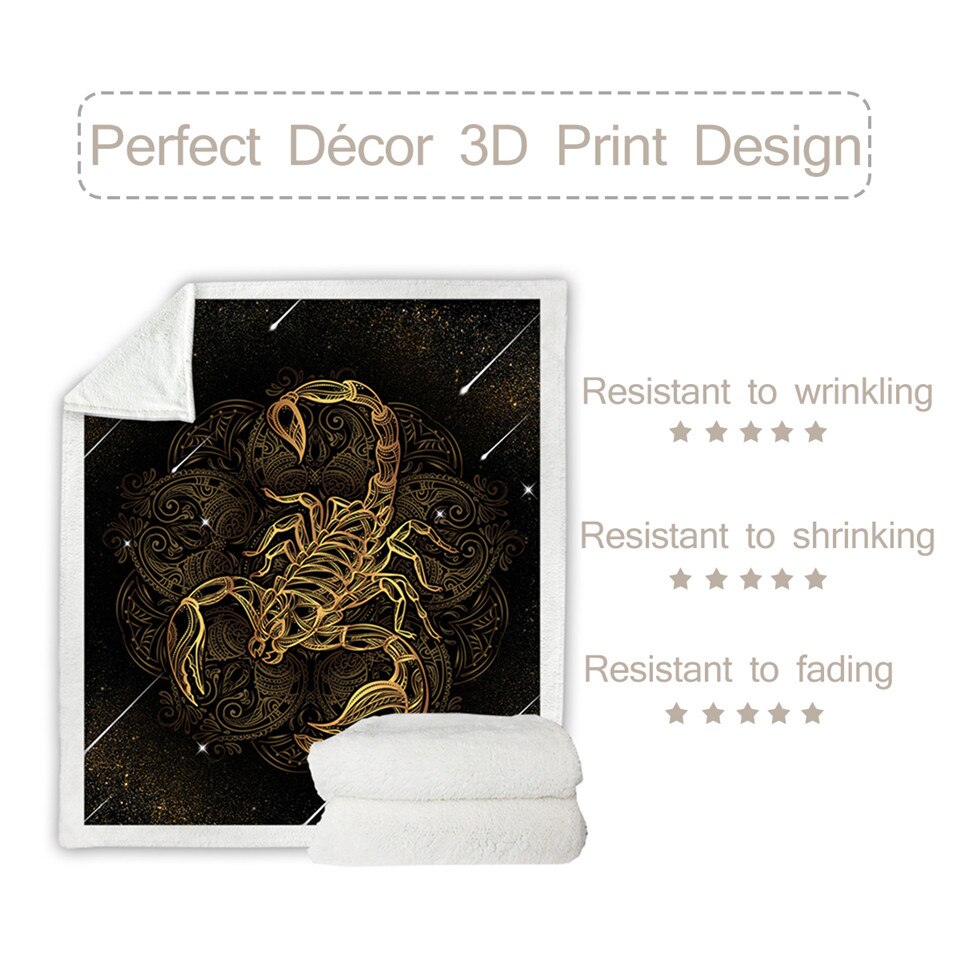 BeddingOutlet Golden Scorpion Blanket Boho Meteor Scorpio Bedding Vintage Sofa Plaid Velvet Plush Blanket Constellation manta
