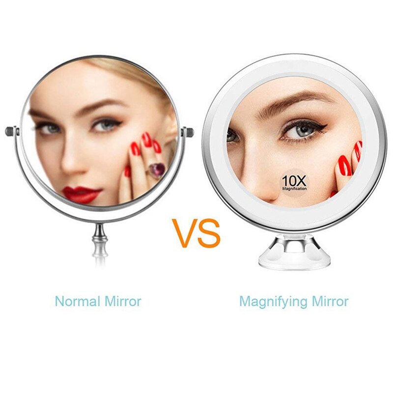 Miroir grossissant de maquillage portable avec lumière led et ventouse rotative à 360 ° pour la maison, le bureau et la salle 10x bain