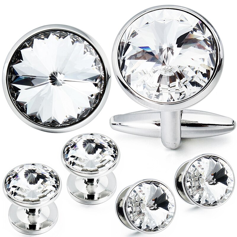 HAWSON Manschettenknopf und Studs Smoking Set Silber Farbe mit Kristallen in Jet Hämatit, Dunkelblau, Kristall Grau, lila, Grün