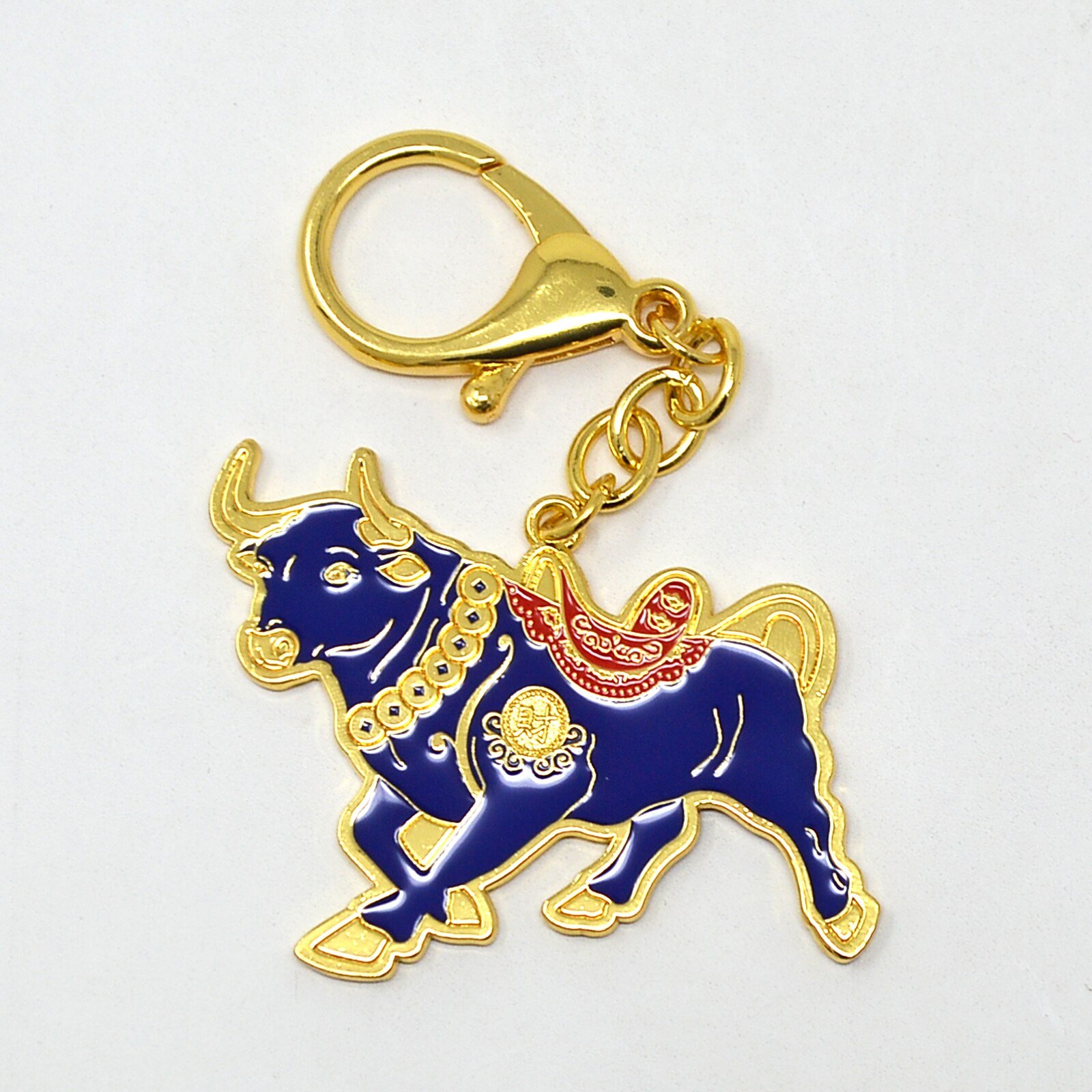 Feng Shui Asset riqueza Bull-llavero para colgar, buey del horóscopo, azul, W4313