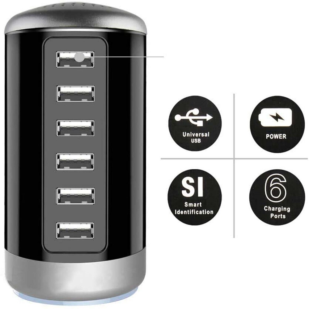 Cargador USB de 6 puertos, estación de carga múltiple, con acoplamiento Universal, para teléfono móvil, escritorio, hogar
