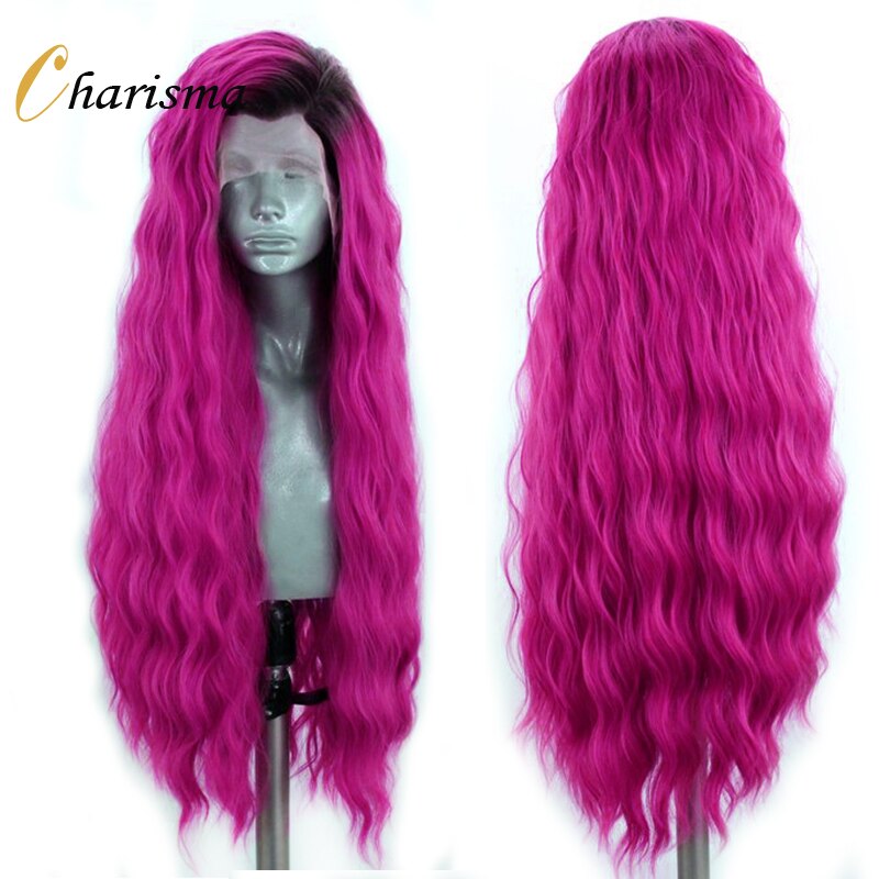 Charisma-Peluca de encaje frontal para mujer, pelo sintético con ondas al agua, Color morado degradado, raíces negras, largo: 26 pulgadas