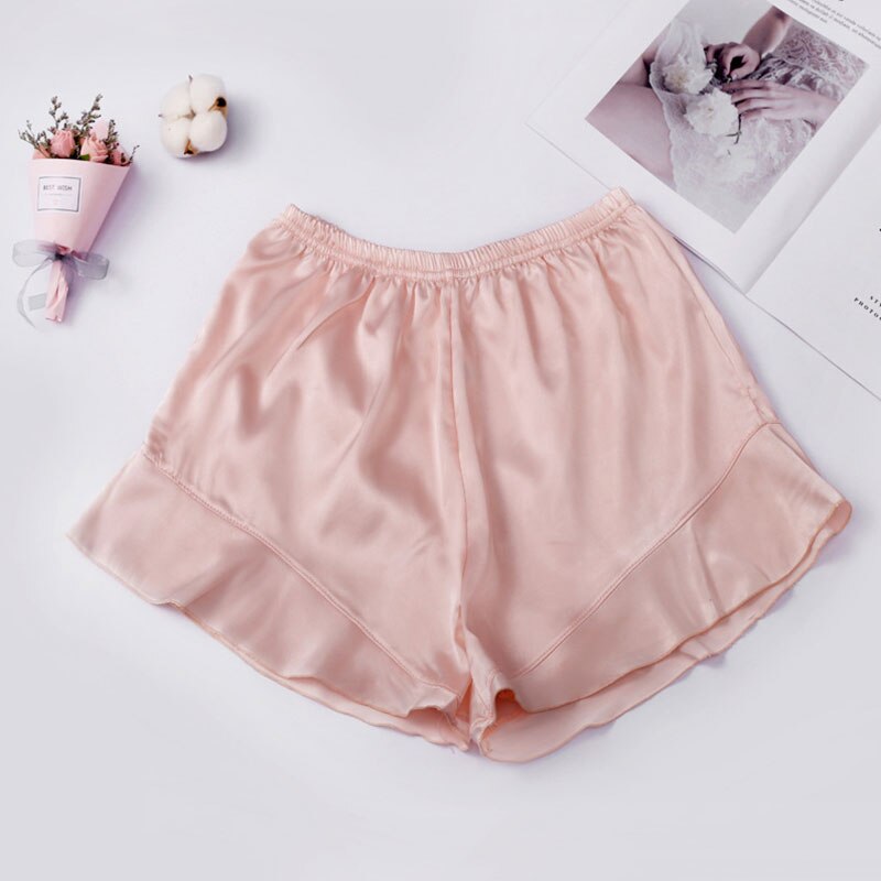 Dame Nahtlose Kräuselte Sicherheit Hosen dehnbar Reine Farbe Dünne Atmungsaktive kurze Hose Glänzend Satin- Stoffe Elastische Taille Französisch Unterhose: Rosa