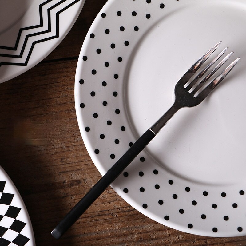 Céramique pratique assiette nordique Vintage créative, gâteau aux fruits Steak salade motif géométrique vaisselle grand plat