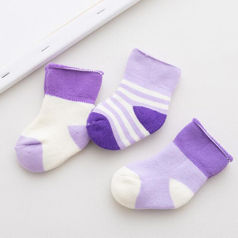 Chaussettes en coton épais pour bébés de 0 à 3 ans, lot de 3 paires: Purple / For 0-1 year old