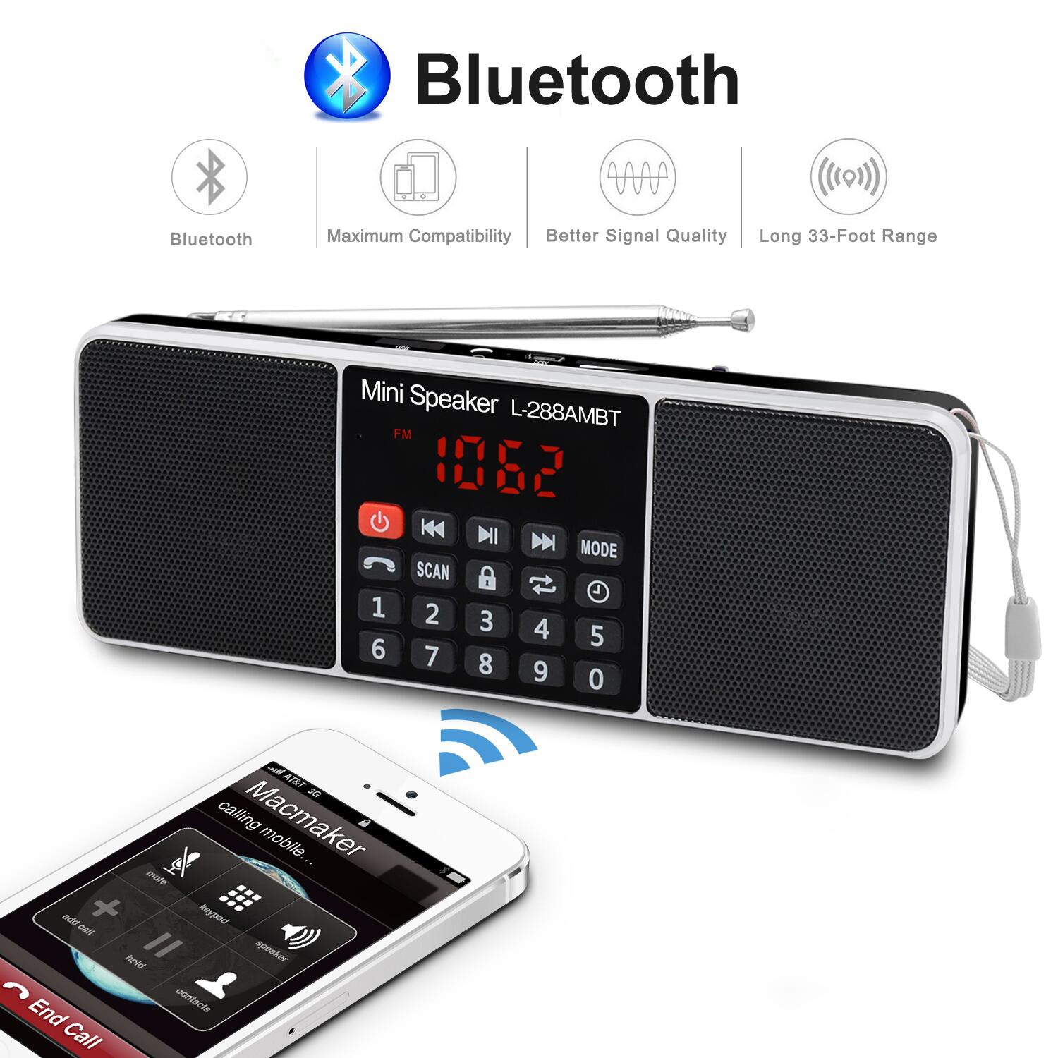 Lefon Digitales tragbares Radio AM FM Bluetooth-Lautsprecher Stereo-MP3-Player TF SD-Karte USB-Laufwerk Freisprechanruf wiederaufladbare Lautsprecher