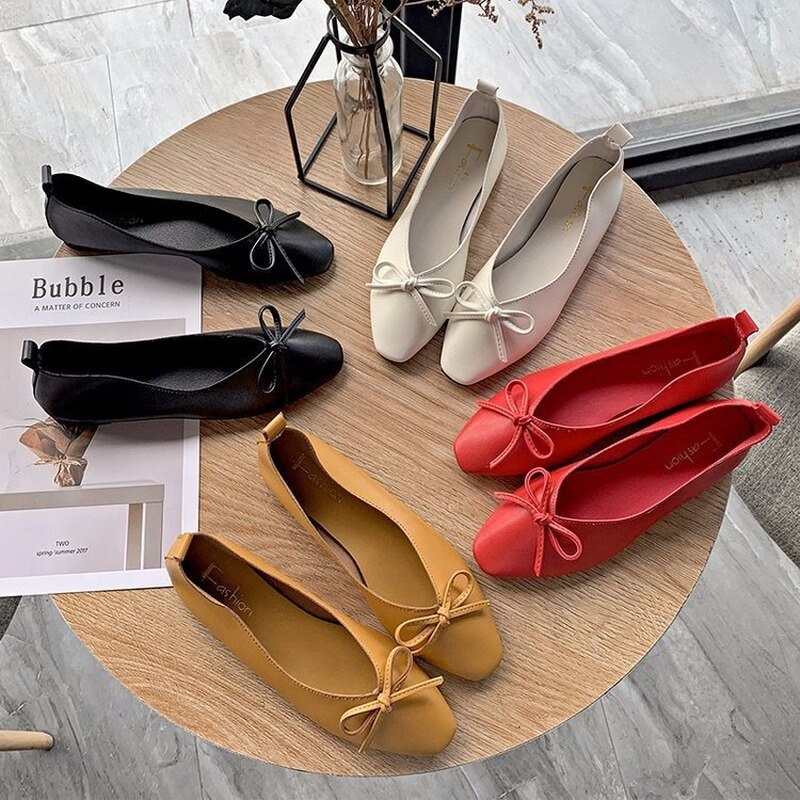 Neue Unterhose auf Flach Ballett Wohnungen Frauen Schuhe Feste Beiläufige Schuhe Frau Wohnungen Niedrigen Fersen Bogen Knoten Spitz büro Schuhe