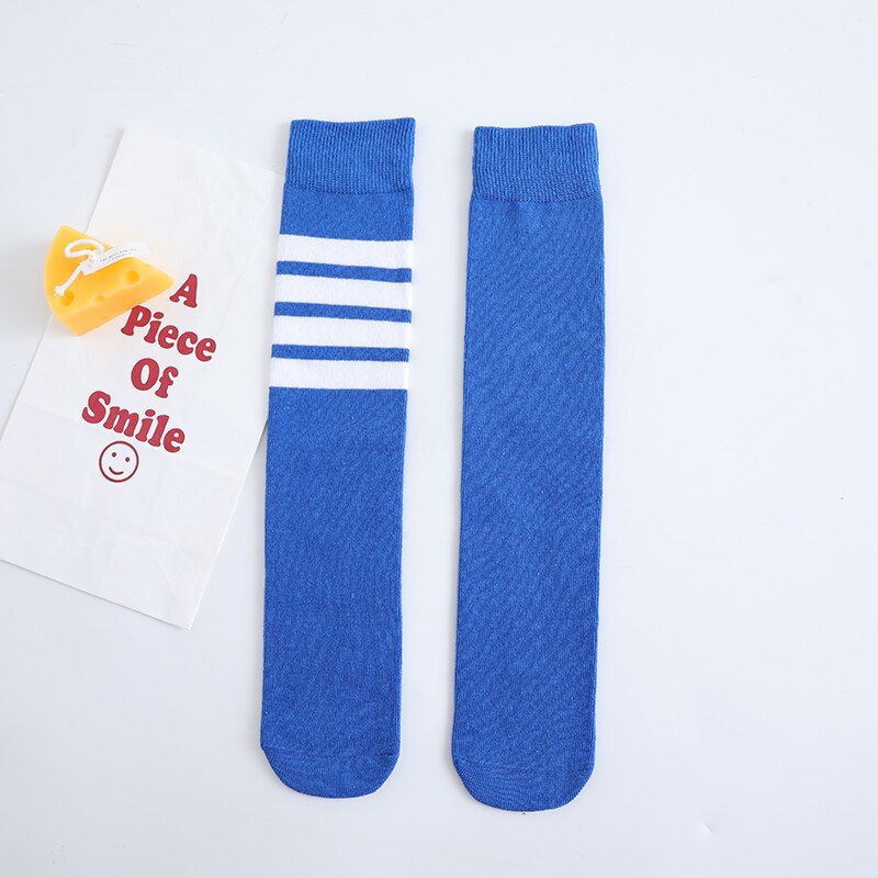 Spring baby girls cotton socks for kids children boys Asymmetry stripe High over Knee warm socks lovely long leg ankle socks: Royal Blue