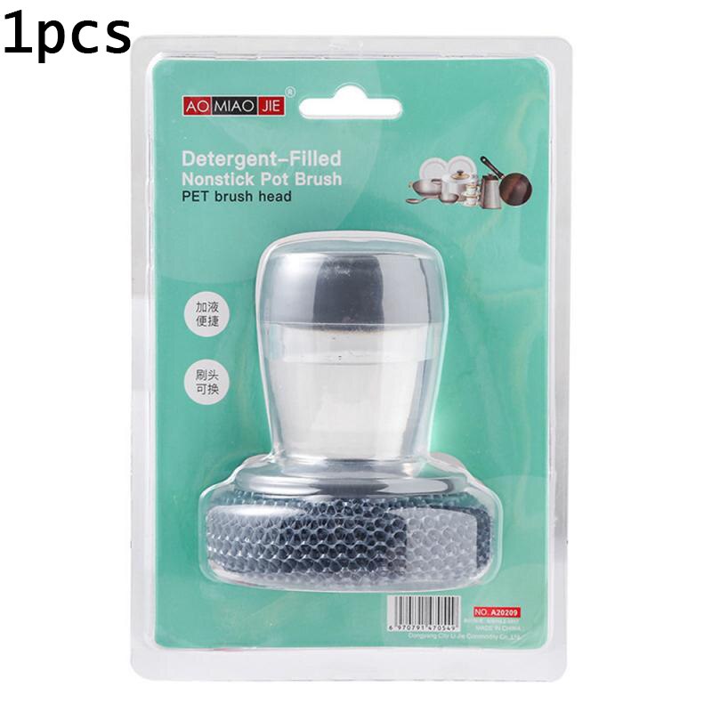 Kitchen Cleaning Brush 2 In 1 Handle Cleaing Brush with Removable Brush Sponge Dispenser Dishwashing Brush Kitchen Tools: 1 handle with 1 ball