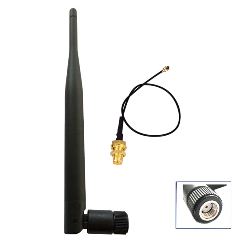 5dBi-Cable macho de 2,4g WiFi, antena de 2,4 GHz, enrutador inalámbrico macho de RP-SMA aéreo + 21cm PCI U.FL IPX a RP SMA