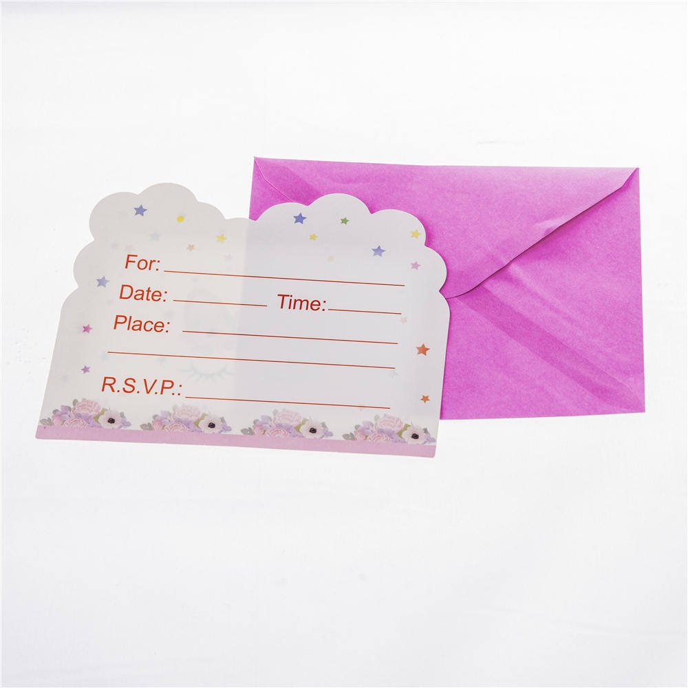 6pcs\set unicorn theme invitation card greeting card birthday party theme party pink invitation cartoon animal blessing