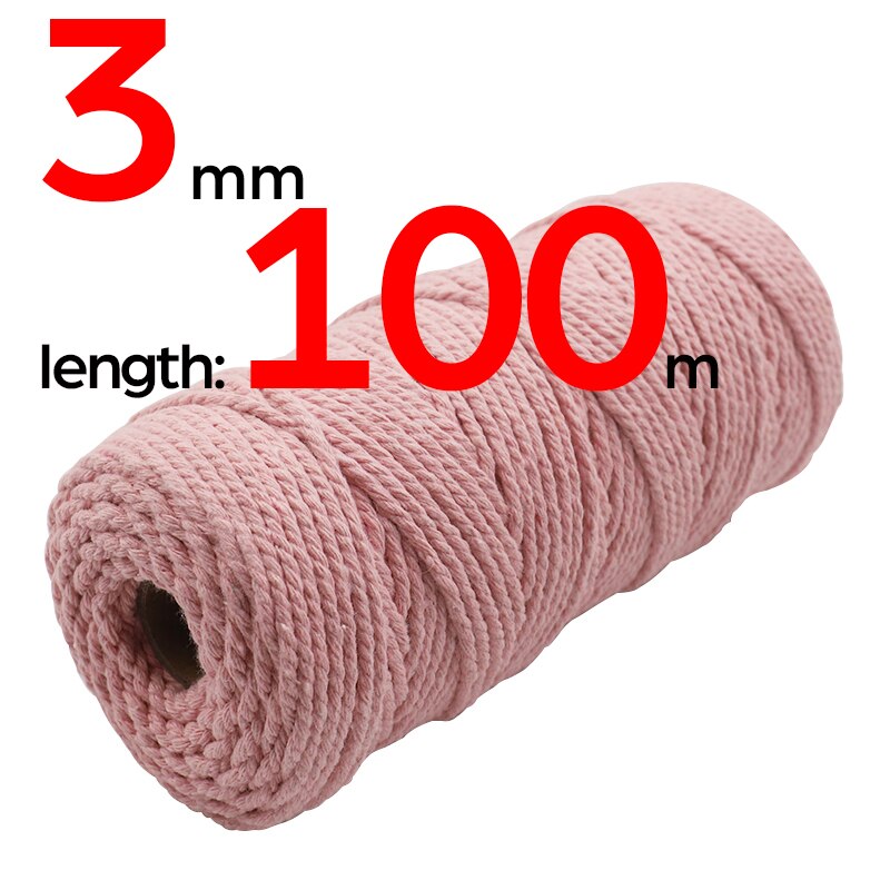 Cordón de Navidad para macramé, 3mm, 100m, cordón de macramé de color de 3 capas, cuerda de algodón suave trenzada de Triple hebra, 100% algodón, Macram DIY: 3mm 100m Pink