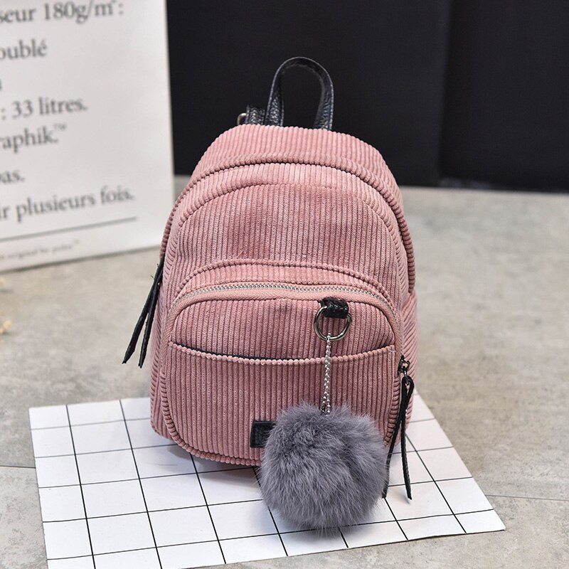 Small Women's Backpack Shoulder Bag Hairball Casual Backpacks Girls Ladies School Bag Mochilas Student Shoulder Bags: pink1