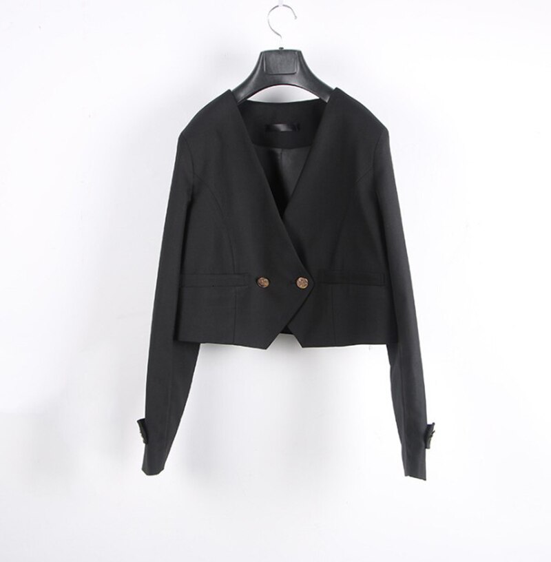 [Gao Qiao Zhong] kobiety wiosna jesień bez kołnierza garnitury dziewczyna marynarka bluza z długim rękawem płaszcz dla JK mundurki szkolne ubrania studenckie: Black Suit only / S