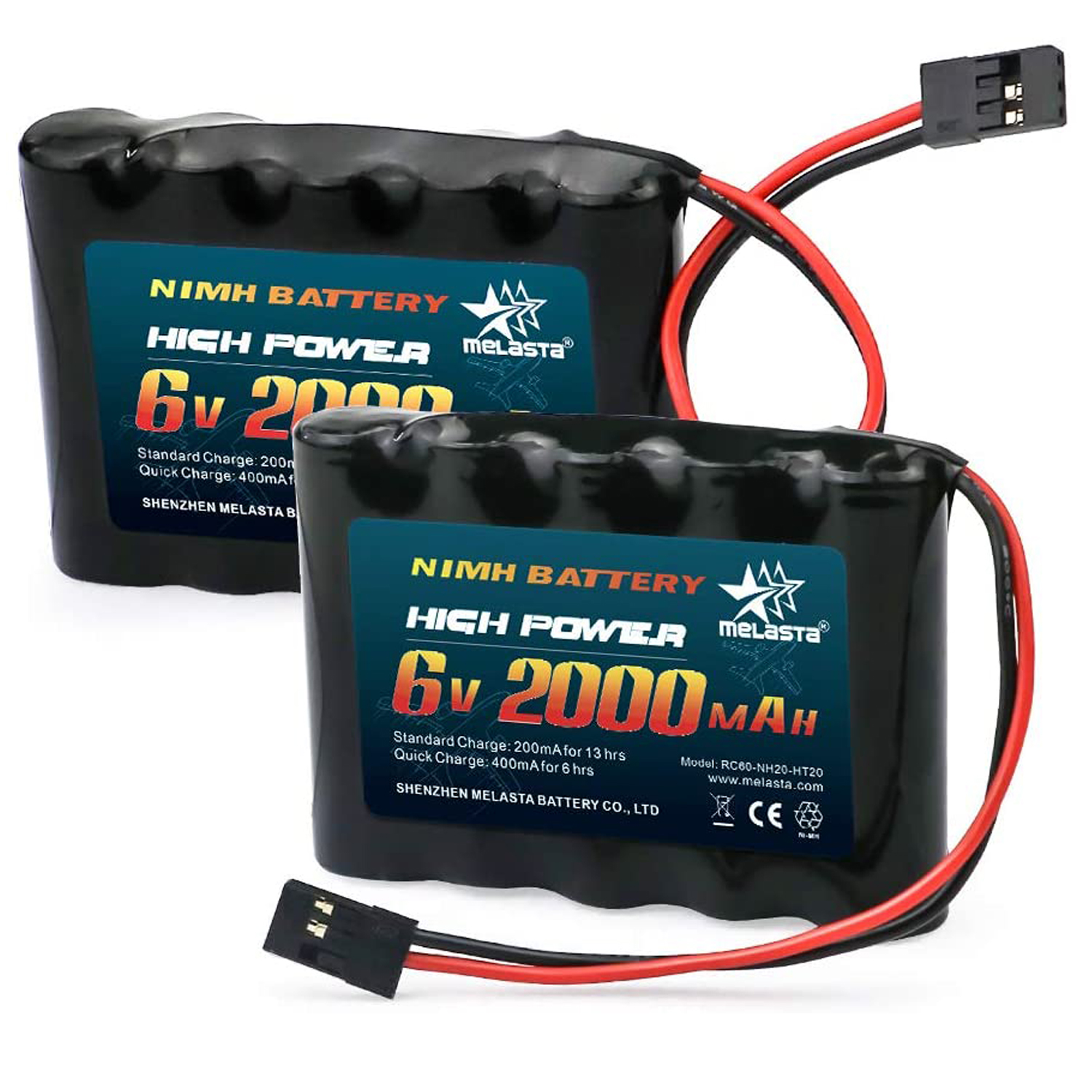Melasta 2pack 6V 2000mAh NiMH RC Receiver Battery for Futaba RC Airplane Servo Controller Radio Transmitter Rechargeable